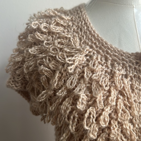 American Rag Women’s Shaggy Wool Blend Short Sleeve Boho Crop Cardigan Tan XS - Picture 4 of 9